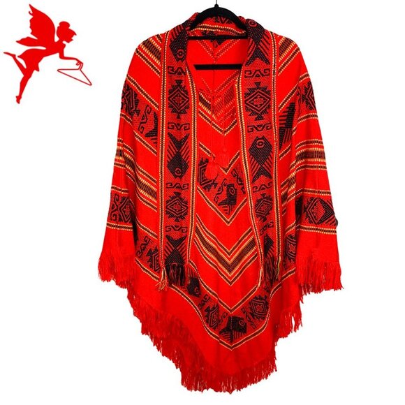 Vintage Jackets & Blazers - RARE Vintage 1970's Otavalito Hand Woven Southwest Aztec Boho Poncho Cape